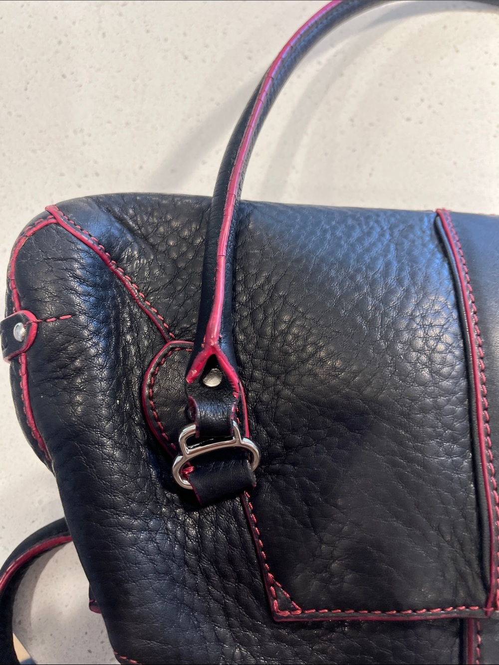Vintage Cole Haan Black Pebbled Leather Shoulder Bag with Pink Pop - Picture 17 of 17